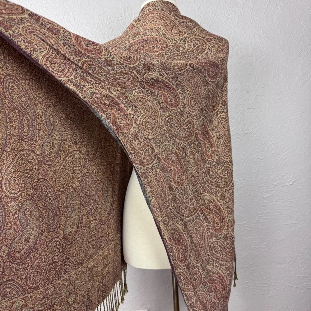 Vintage Paisley Pashmina / Scarf Brown and Burgundy Bohemian Wrap Scarf